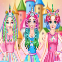 Princesses Rainbow Unicorn Hair Salon Game
